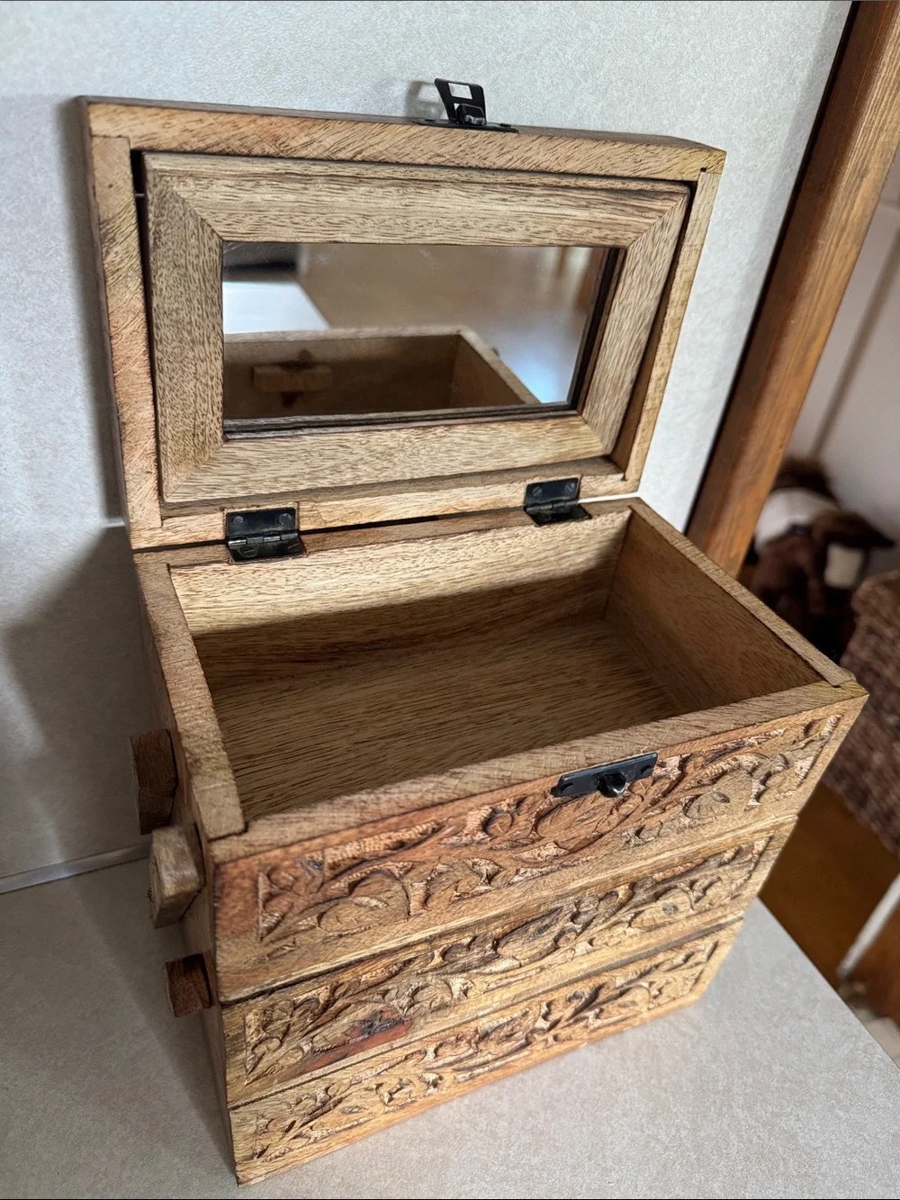 EARTHBOUND Carved Wooden Jewelry Organizer - Warm Brown